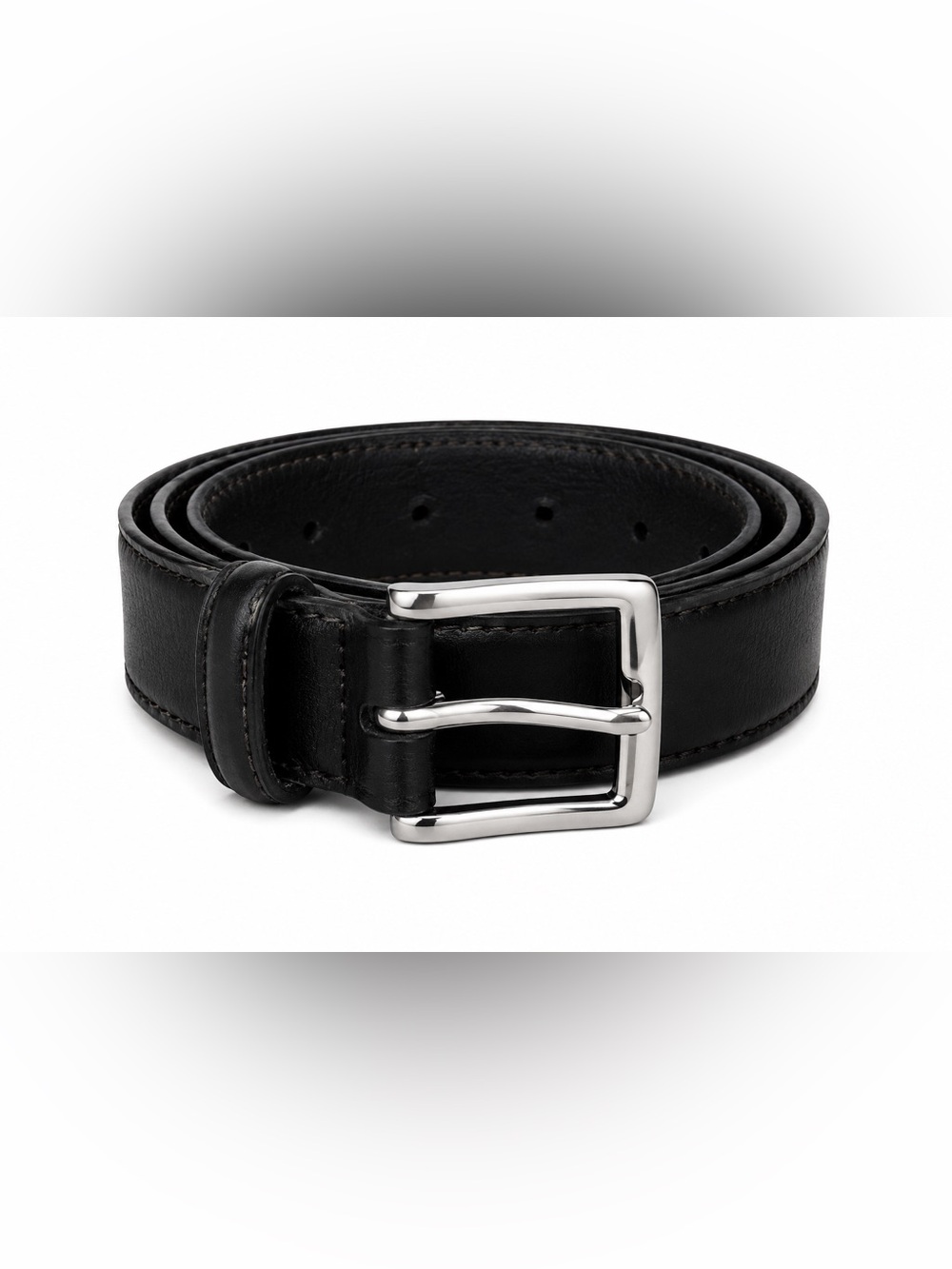 J. Crew Men's Classic Black Leather Belt with Silver Buckle